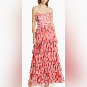 Strapless Pink Tiered Maxi Dress